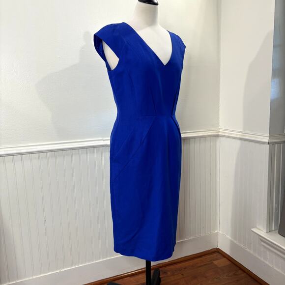 Calvin Klein Size 8 Shift Dress Linen Blend Knee Length Royal Blue Career Work - Picture 2 of 16